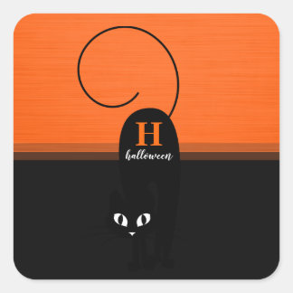 Two Tone Halloween Orange Black Cat Square Sticker