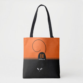 Two Tone Halloween Orange Black Cat Tote Bag
