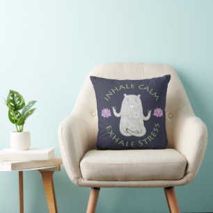Two Tone Inhale, Exhale Yoga Bear Throw Pillow