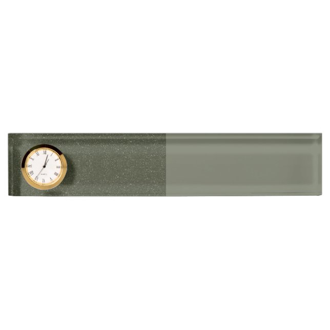 Two-Tone Moss Green Desk Nameplate with Clock (Front)