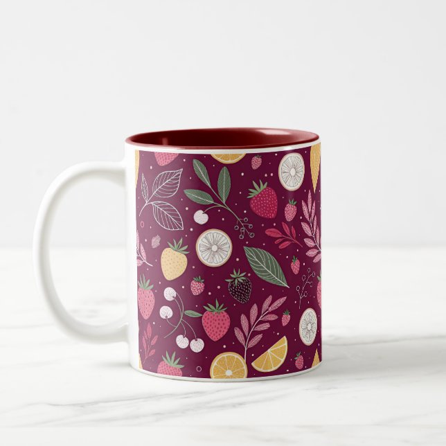 Two-Tone Mug – Deep Plum Fruit Design by JoyCrys (Left)