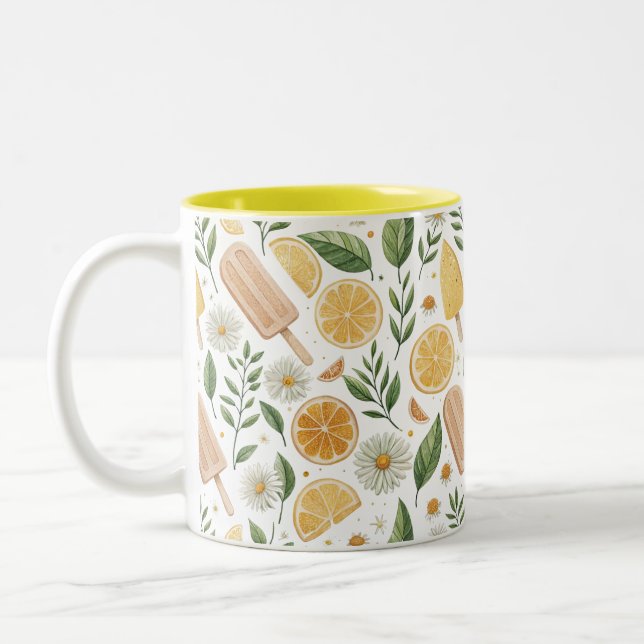 Two-Tone Mug – Lemon Popsicle & Daisy Floral Desig (Left)