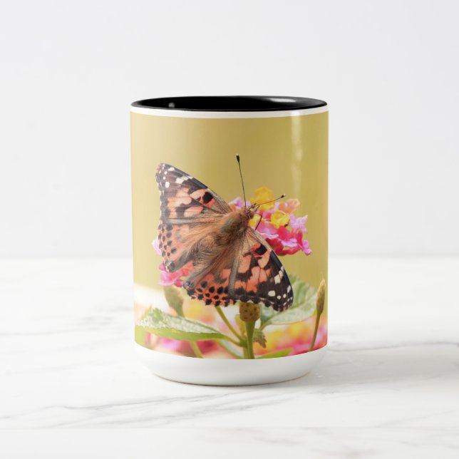 Two tone mug with pic of a painted lady butterfly  (Center)