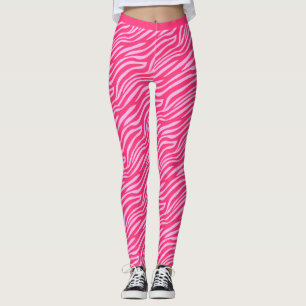 Two Tone Neon Pink Tiger Stripe Pattern Gym Leggings