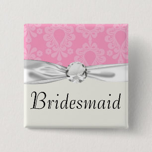 two tone pastel pink floral damask pattern 2 inch square button