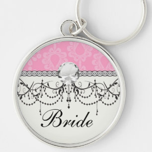 two tone pastel pink floral damask pattern keychain