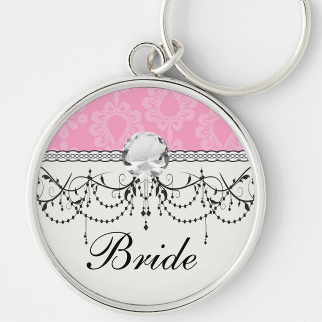 two tone pastel pink floral damask pattern keychain (Front)