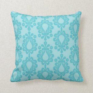 two tone pretty blue flower floral damask throw pillow
