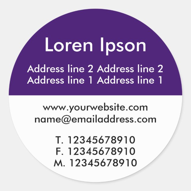 Two Tone Purple and White Business / Profile Classic Round Sticker (Front)
