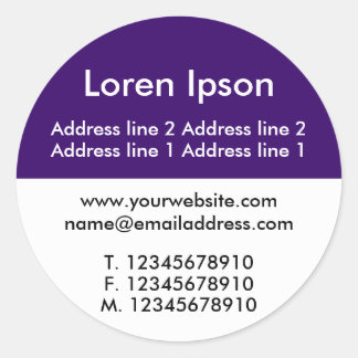 Two Tone Purple and White Business / Profile Classic Round Sticker