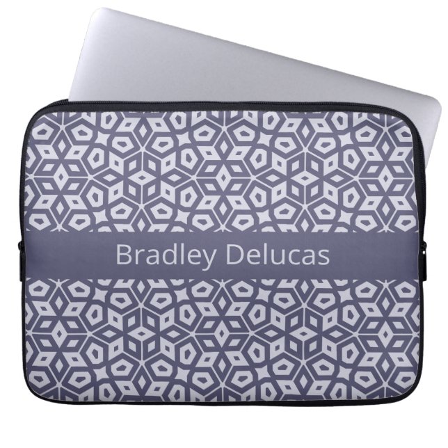 Two-Tone Purple Mosaic with Dark Name Stripe Laptop Sleeve (Front)