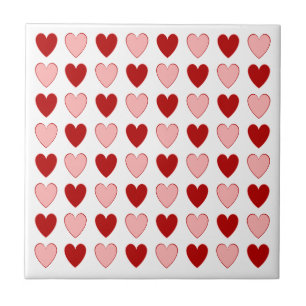 Two Tone Red and Pink Hearts Chequerboard Pattern Tile