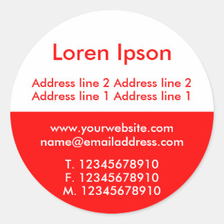 Two Tone Red and White Business / Profile Classic Round Sticker