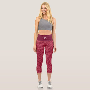 Two Tone Red Tiger Stripe Pattern Gym Fitness Capri Leggings