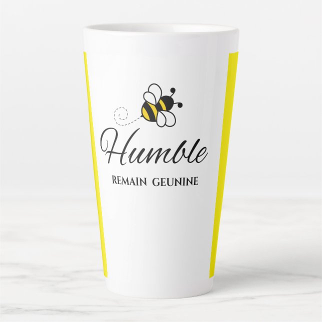  TWO-TONE REMAIN BEE HUMBLE WHITE YELLOW CERAMIC  LATTE MUG (Front)