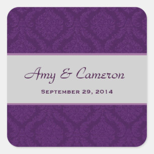 Two Tone Rich Purple Damask Wedding V92 Square Sticker