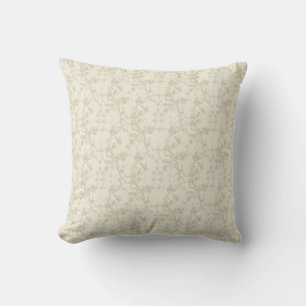 Two-Tone Tan Flowered Throw Pillow
