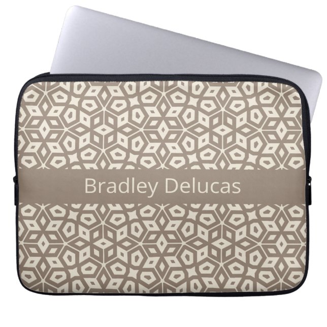 Two-Tone Taupe Cotta Mosaic with Dark Name Stripe Laptop Sleeve (Front)
