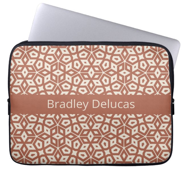 Two-Tone Terra Cotta Mosaic with Dark Name Stripe Laptop Sleeve (Front)
