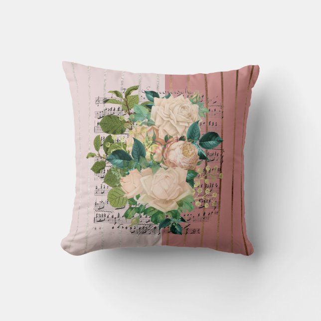 Two-Tone Vintage Floral Throw Pillow (Front)