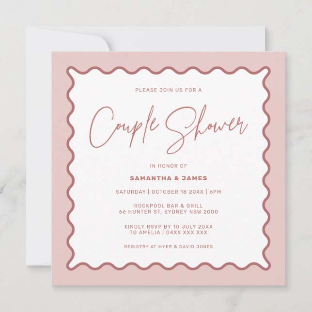 Two Tone Wavy Border Couple Shower Invitation (Front)