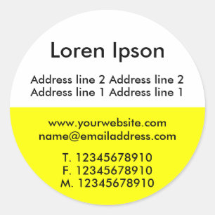 Two Tone Yellow and White Business / Profile Classic Round Sticker