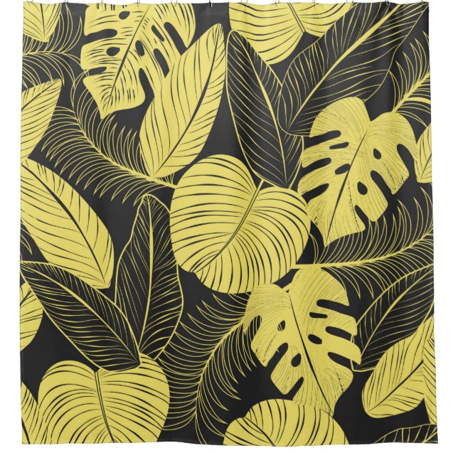 Two Tone Yellow Black Tropical Leaf Seamless Patte (Front)