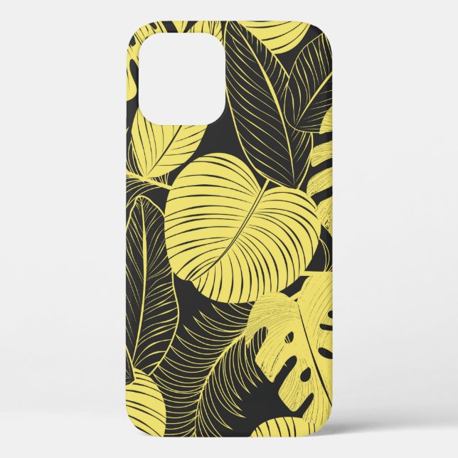 Two Tone Yellow Black Tropical Leaf Seamless Patte Case-Mate iPhone Case (Back)