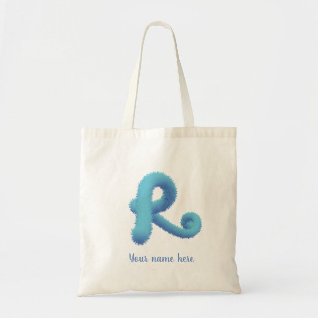 two toned blue velvety R monogram & initial Tote Bag (Front)