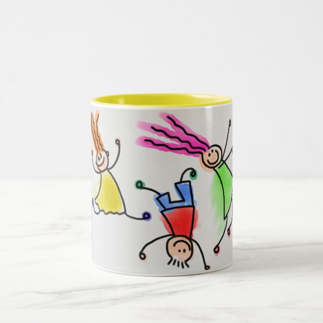 Two toned mug with cartoon kids design. (Center)