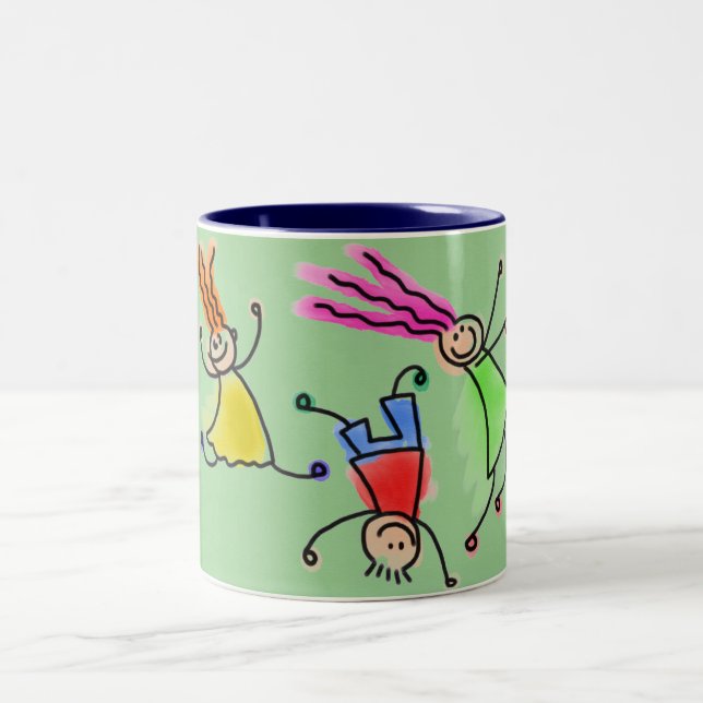 Two toned mug with cartoon kids design. (Center)