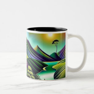 Two-toned mug with lush tropical landscape 