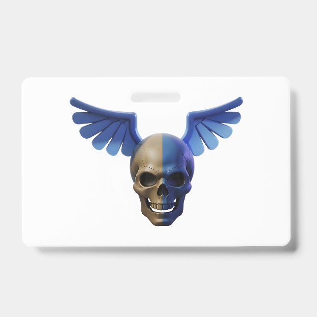 Two-Toned Skull with Blue Stylized Wings Badge (Front)