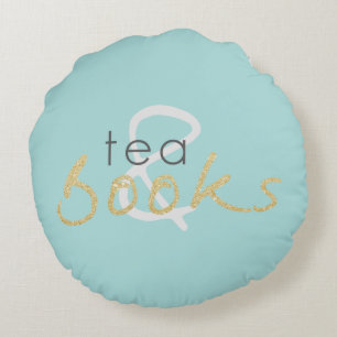 Two Toned Tea and Books Round Pillow