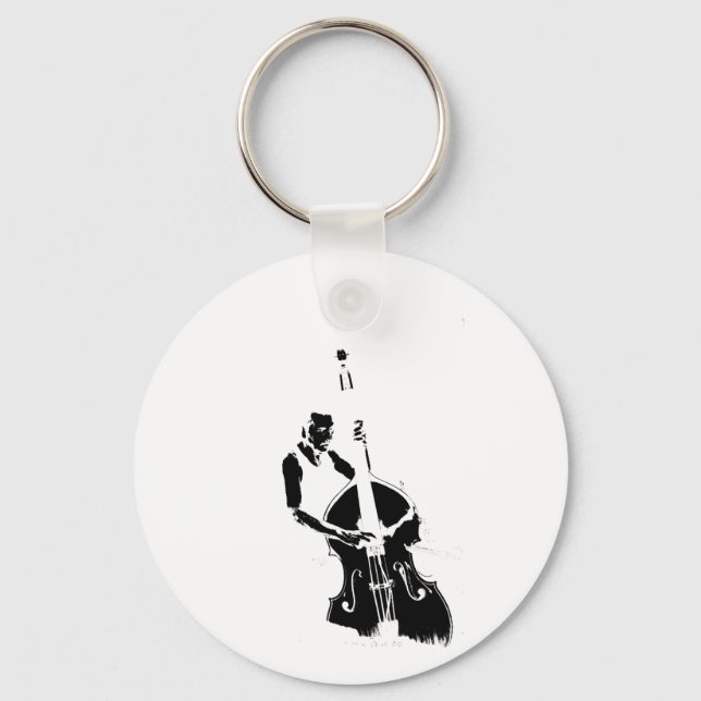 Two Toned Upright Bass Player Outline BW Keychain (Front)