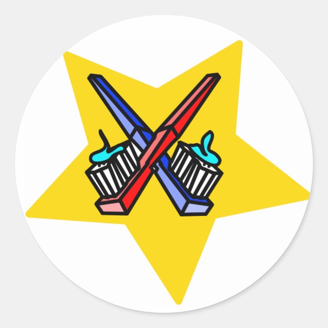 TWO TOOTHBRUSHES TOOTHPASTE CLASSIC ROUND STICKER (Front)