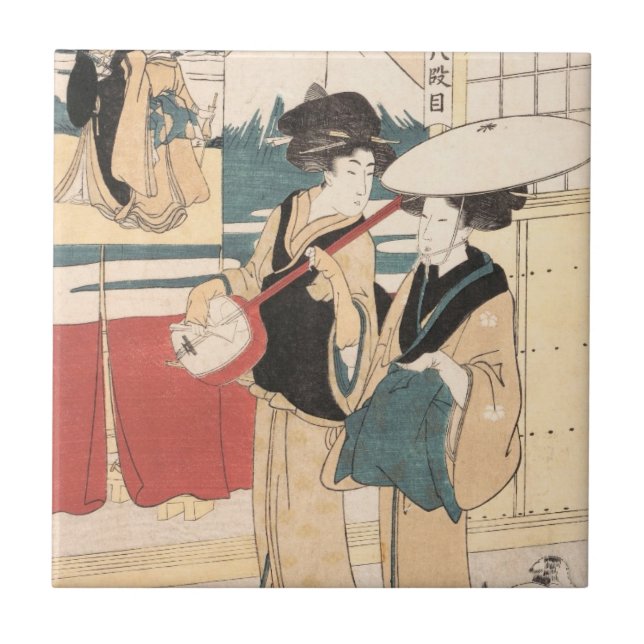 Two Tori-oi, or Itinerant Women Musicians Japan Tile (Front)