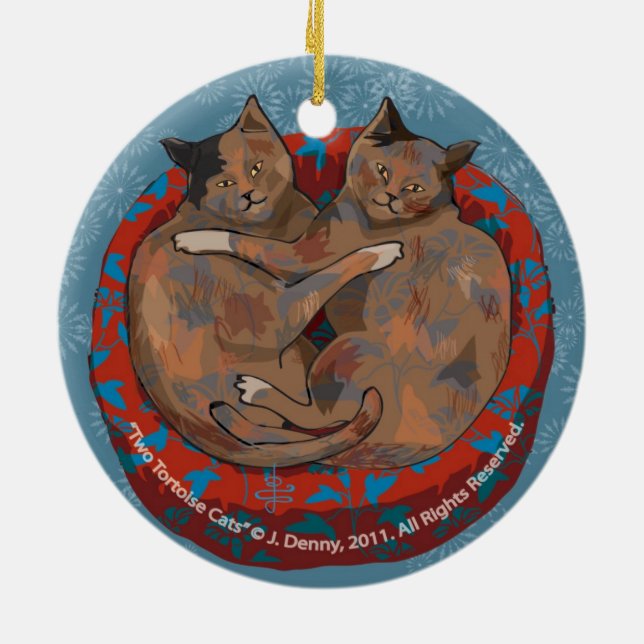 Two Tortoise Shell Cats... double sided Ceramic Ornament (Back)