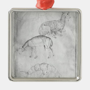 Two tortoises, goat and sheep metal ornament