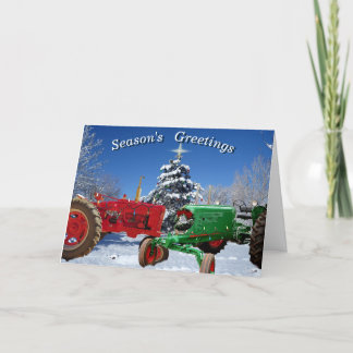 Two Tractors in the Snow Holiday Greeting Cards