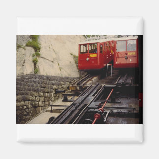 Two trains at bottom station, Mt. Pilatus, Switzer Magnet