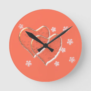two transparent hearts,romantic wedding round clock