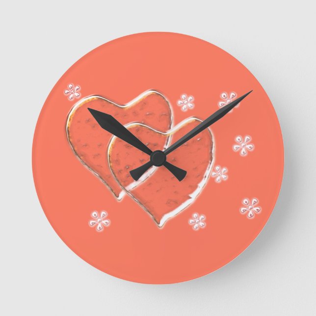 two transparent hearts,romantic wedding round clock (Front)