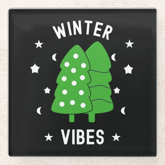 Two Trees Winter Vibes Glass Coaster (Front)