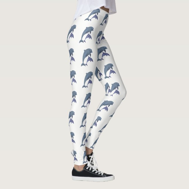Two Tropical dolphins jumping beside each other Leggings (Right)