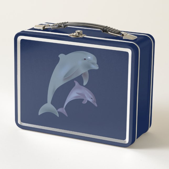 Two Tropical dolphins jumping beside each other Metal Lunch Box (Front)