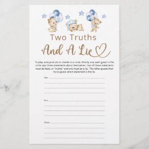 Two Truths And A Lie Boy Teddy Bear Baby Shower