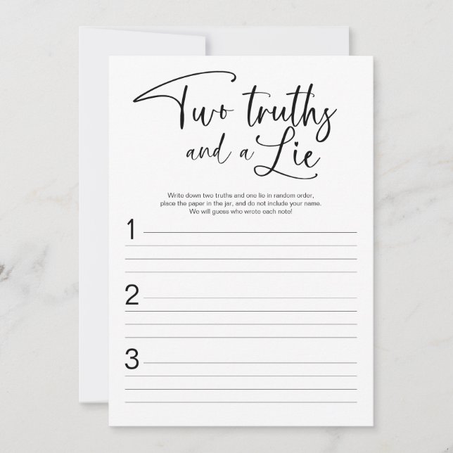 Two Truths And A Lie Bridal Shower Game Invitation (Front)