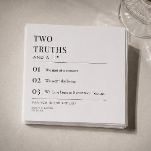 Two Truths and a Lie Fun Fact Wedding Cocktail Napkin