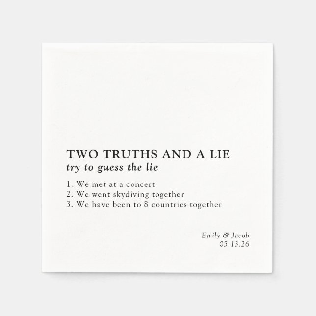 Two Truths and a Lie Minimalist Fun Fact Wedding  Napkin (Front)